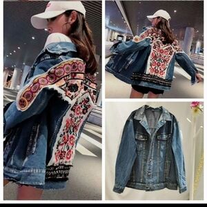 Oversized Embroidered,  Tribal Print, Jean Jacket